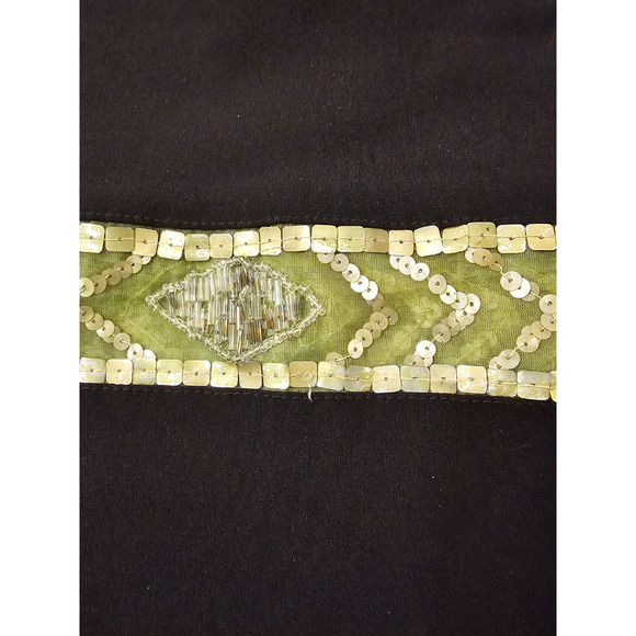 Vintage Cache Woman's Black Pants Fringed Hem Sequins Boho Size M Zip Front - Picture 2 of 6